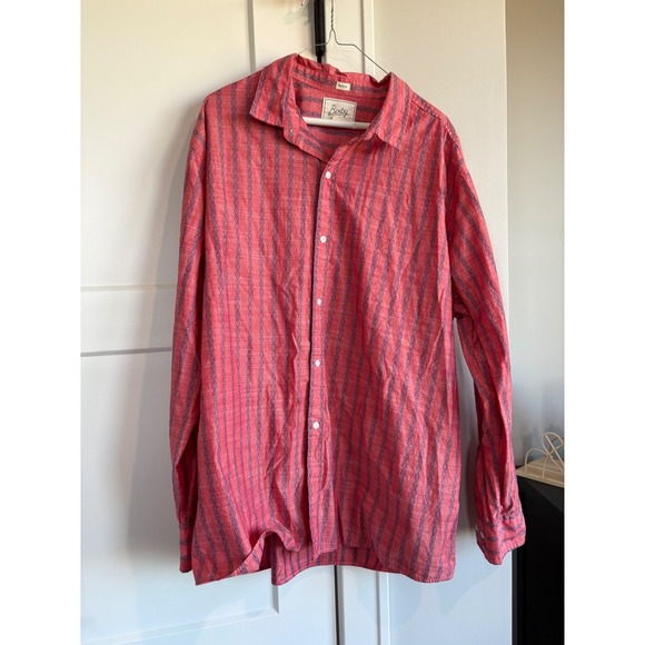 Bixby Nomad Mens XXL Short Sleeve Button Up Shirt Pink Blue Stripe - Picture 2 of 4